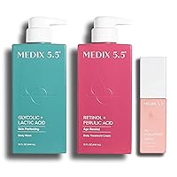 Medix 5.5 Glycolic Acid Exfoliating Body Wash + Retinol Age Rewind Body Treatment Cream + 3% Hyaluronic Acid Hydrating Serum Set