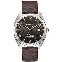 Bulova Mens Frank Sinatra Fly Me to The Moon Automatic Silver-Tone Stainless Steel Leather Strap Watch
