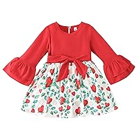 Bell Sleeve Baby Girl Dress Girl's Dresses Heart Grass Prints Dresses Patchwork Heyhole Outfits Sets