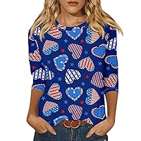 Summer Casual 3/4 Sleeve Tops for Womens Independence Day 2024 Trendy Flag Day Crew Neck Tees Tshirts
