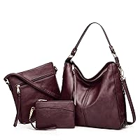 3 Piece Tote Bag Set for Women, Multipurpose Women Tote Bag Handbags PU Leather Fashion Hobo Shoulder Bags