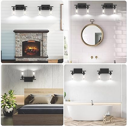 Bathroom Light Fixtures 2 Light HWay Bathroom Vanity Lights Over Mirror Black Wall Sconce with Clear Glass Shade Wall Lamp for Bedroom Mirror