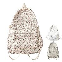 Floral Backpack Kawaii Large Capacity Natural Aesthetic Rucksack Cute Accessories Bag for Woman Light-hearted (Red)