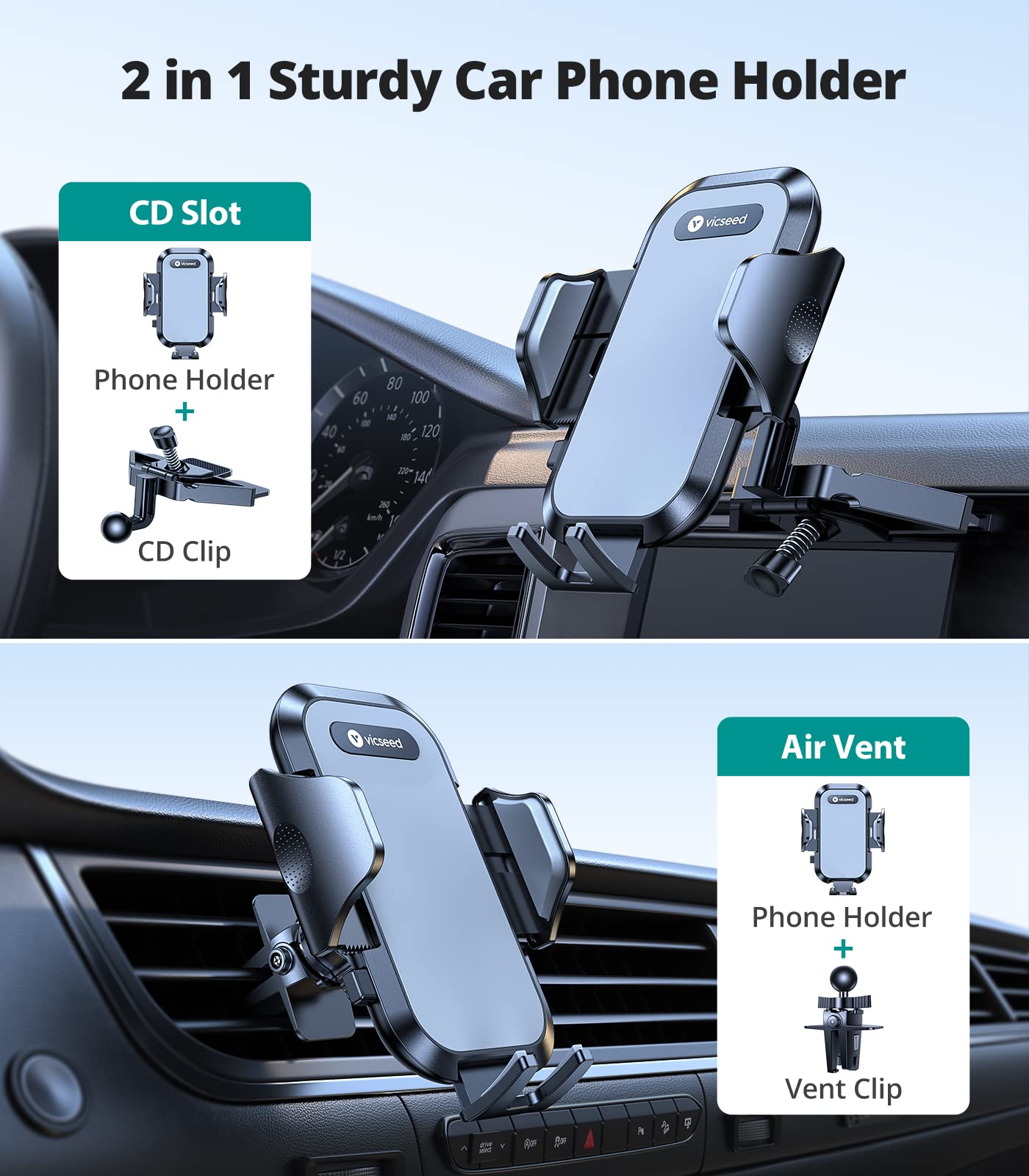 VICSEED ????????????????????????????????-???????????????????? ???????????????????????? Phone Mount for Car, ???????????????????????????????? ???????????????? ???????????????????? CD Slot & Air Vent Thick Case Friendly Car Phone Holder Mount Fit for iPhone