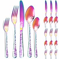 20 piece Unique Pattern Design Silverware Set, Stainless Steel Flatware Set Service for 4, rainbow Cutlery Set, Mirror Polished Utensil Set for Kitchen, Dishwasher Safe