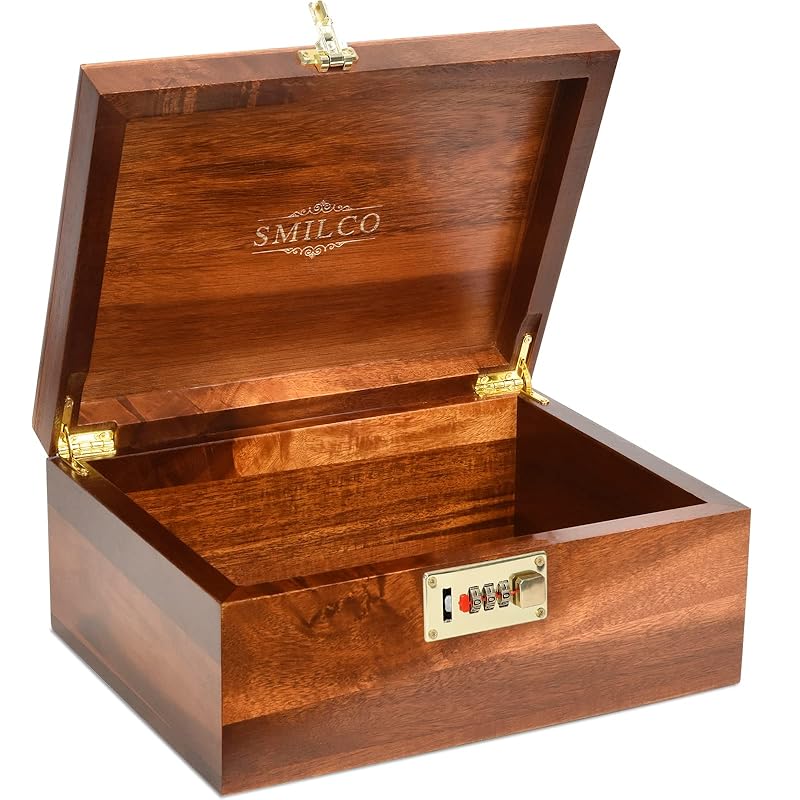 Mua Smilco Wooden Box with Hinged Lid Acacia Wood Decorative ...