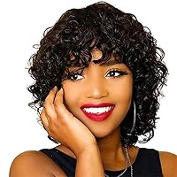 Short Curly Human Hair Wig Afor Curly Bob Human Hair Wigs For Black Women Pixie Cut Glueless Wigs Natural Black Color for Daily Wear