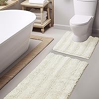 Super Thick Soft Striped Shaggy Chenille Bath Mats Machine Washable Bath Rug Set for Bathroom, Dry Fast Water Absorbent Bathroom Mats (Cream, Pack 2-47