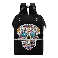 Floral Skull Diaper Bag for Women Large Capacity Daypack Waterproof Mommy Bag Travel Laptop Backpack