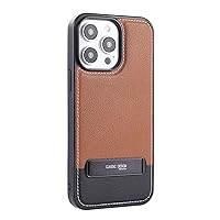 GeRRiT- Genuine Leather Cover for iPhone 15Pro Max/15 Pro/15 Plus/15, Hidden Stand Holder Phone Cover Shockproof Case Luxury Business(Brown1,15 Plus)