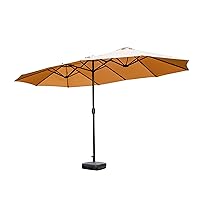 LOKATSE HOME 15 Ft Double Sided Patio Umbrella with Crank Handle and Water Fillable Base Stand Twin Head Sun Shade for Outdoor Garden Balcony Market Poolside, Khaki
