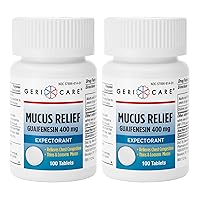 Mucus Relief Tablets by Geri-Care | Expectorant For Chest Congestion Relief | Guaifenesin 400mg | 100 Count Bottle | 2-Pack (Total 200)