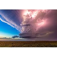 Storm Photography Print (Not Framed) Picture of Supercell Thunderstorm Illuminated by Lightning on Stormy Spring Evening in Kansas Sky Wall Art Nature Decor (16