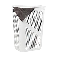 Basket Collection, Slim Laundry Hamper, 60 Liter (15g/33lbs) Capacity, Cut Out Handles, Attached Hinged Lid, Ventilated, White