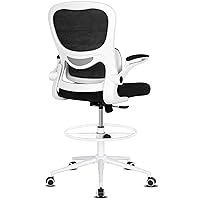 Misolant Drafting Chair, Tall Office Chair for Standing Desk, High Office Chair Ergonomic Desk Chair with Adjustable Height and Footrest, Office Drafting Chair Lumbar Support White