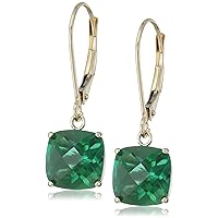 Amazon Collection 10k Yellow Gold 8mm Round May Birthstone Created Emerald Dangle Earrings for Women with Leverbacks