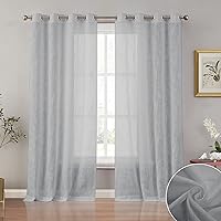 Melodieux Linen Texture Sheer Curtains 84 Inches Long for Living Room Bedroom, Light Filtering Rustic Grommet Voile Drapes, Grey, 52 by 84 Inch (2 Panels)