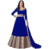 Jessica-Stuff Embroidered Silk Blend Semi Stitched Anarkali Gown (312) Blue