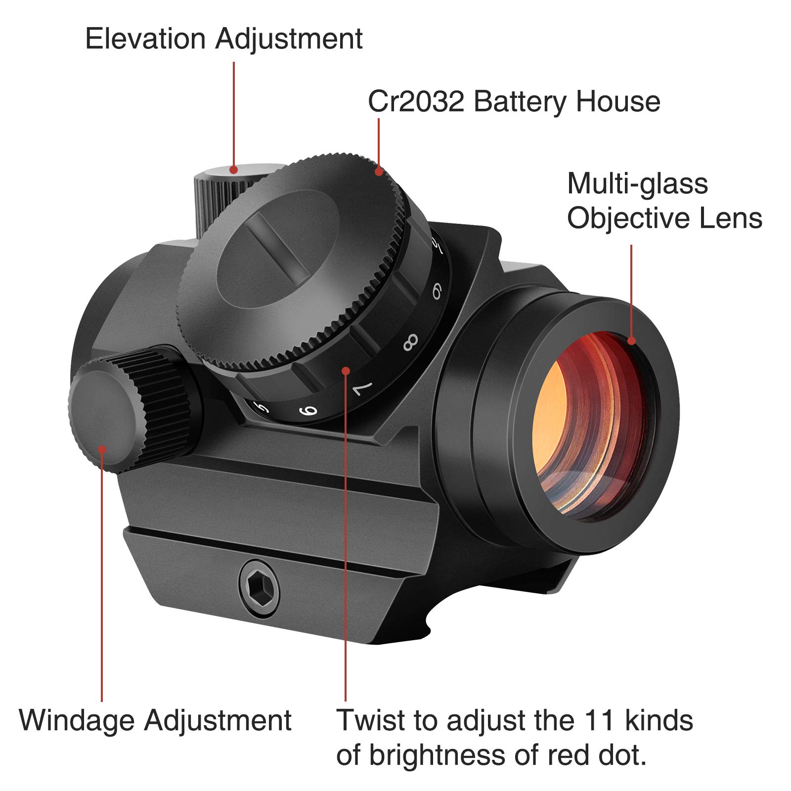 MidTen 2MOA Micro Red Dot Sight 1x25mm Reflex Sight Waterproof & Shockproof & Fog-Proof Red Dot Scope with 1 inch Riser Mount