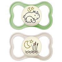 MAM Air Night Pacifiers , MAM Sensitive Skin Pacifier 6+ Months, Glow in the Dark Pacifier, Best Pacifier for Breastfed Babies, Unisex Baby Pacifiers, 2 Count (Pack of 1), Designs May Vary