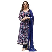 Beautiful Rayon Fabric Printed Long gown Kurti With Pant And Dupatta Floral Printed Indian Suit