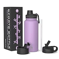 Water Bottle with Straw (27oz), 3 Lids, Double Wall Vacuum Stainless Steel Sports Insulated Water Bottle, Leakproof BPA Free Personalized Water Bottle Travel Thermos for Biking, Hiking