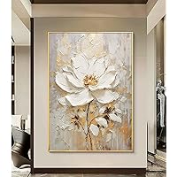 Large 3D Flower Canvas Wall Art for Ofiice- Hand-Painted Oil Painting Floral for Bedroom- Framed Modern Artwork for Living Room Home Decoration 32x48inches