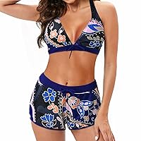 Bikini Shorts for Women Set Loose Fit Floral Printed Two Piece Bathing Suits