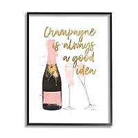 Stupell Industries Champagne Always Good Idea Phrase Chic Wine Bottle, Designed by Amanda Greenwood Black Framed Wall Art, 16 x 20, Pink