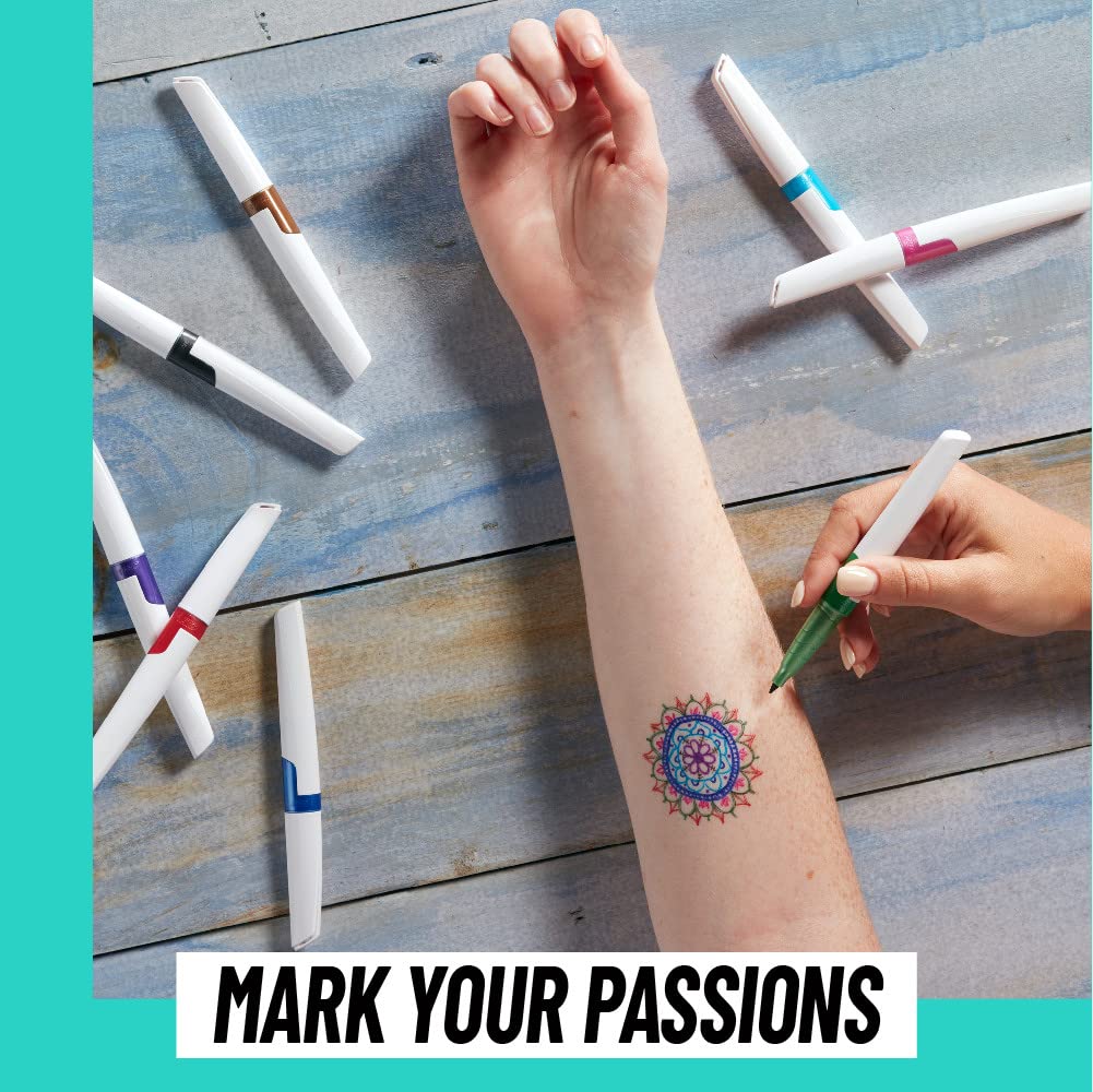 BIC BodyMark Temporary Tattoo Marker with Fine Tip, Mandala, Assorted Colors, Pack of 3 Markers + 3 Stencils