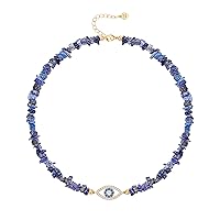 Natural Mix Color Fluorite Choker 18K Gold CZ Pave Evil Eye Pendant Necklace for Women Girls Single Cultured Freshwater Pearl Leather Necklace Boho Beach Layering Jewelry