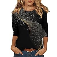 3/4 Sleeve Shirts for Women Plus Size Cute Graphic Tees Blouses Casual Basic Tops Pullover