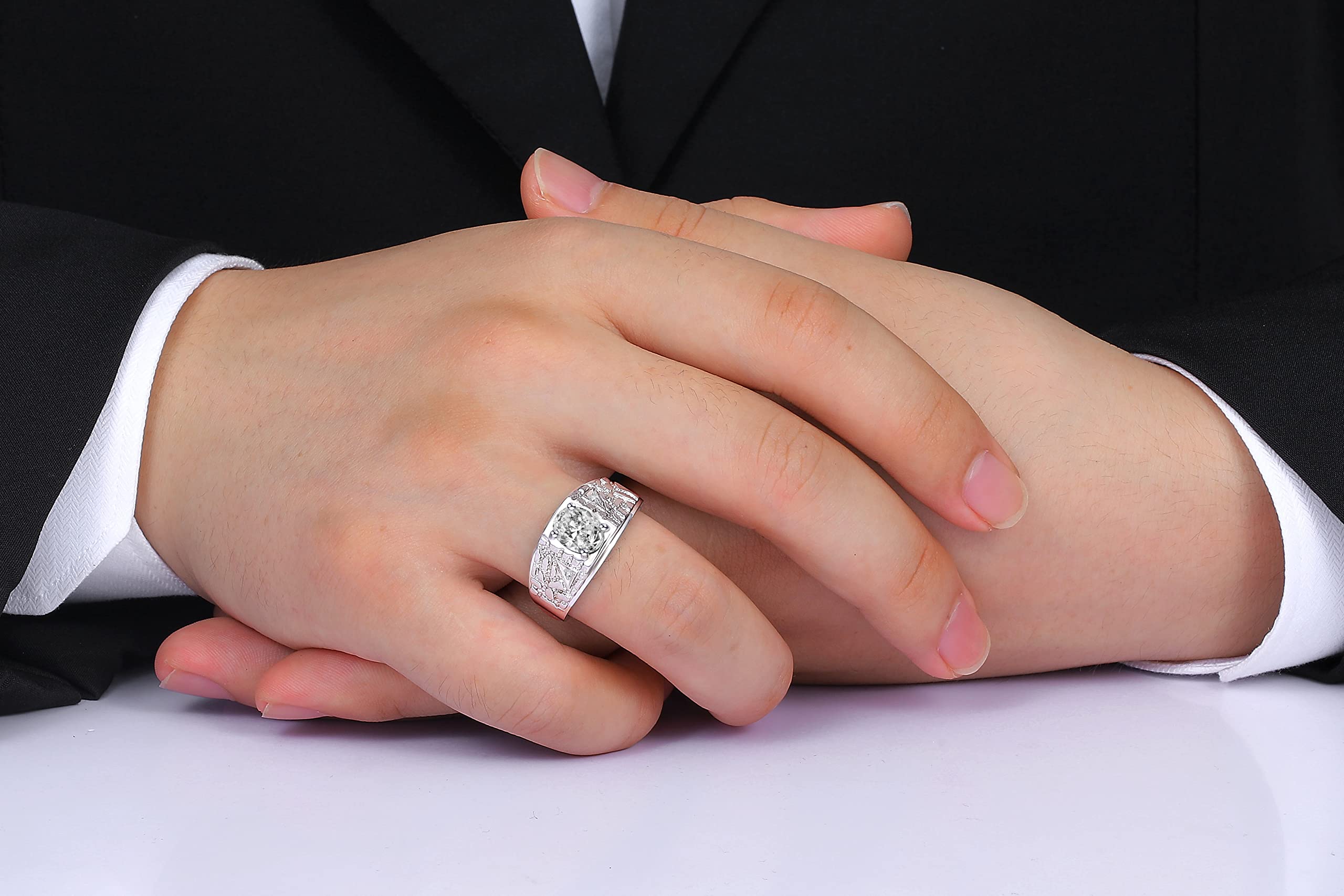Rylos Mens Rings Sterling Silver Designer Nugget Ring Oval 9X7MM Gemstone & Genuine Sparkling Diamonds Rings Color Stone Birthstone Rings For Men, Men's Rings, Silver Rings, Sizes 8,9,10,11,12,13