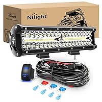 Nilight 12Inch 300W Triple Row Flood Spot Combo 30000LM Driving Boat Led Off Road Lights 16AWG Wiring Harness Kit-One Lead for Truck,2 Years Warranty
