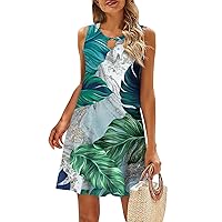 Beach Dresses for Women Trendy Hawaiian Elegant Crew Neck Sleeveless Floral Casual Boho Tank Dress