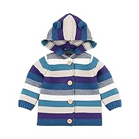 Unisex Baby Cardigan Hooded Coats Boys Girls Stripe Knitted Jacket Warm Sweater for Spring Autumn Winter
