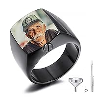 MeMeDIY Personalized Cremation Urn Signet Ring for Women Men Pet Engraving Picture/Text Custom Photo Stainless Steel Memorial Ashes Holder Keepsake with Ring Size Adjusters Funnel Kit