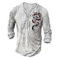 Henley Shirts for Men,Mens Distressed Shirts Retro Long Sleeve Tee Shirts Casual Button Down Washed T-Shirts