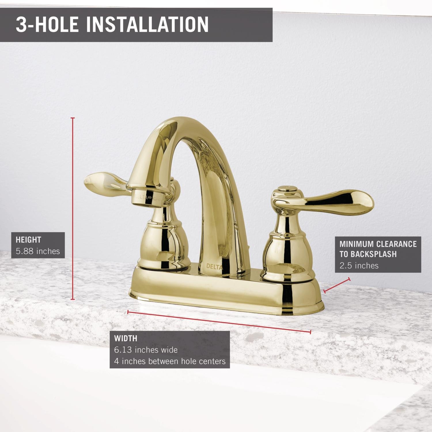 Delta Faucet Windemere Brass Bathroom Faucet, Centerset Bathroom Faucet, Bathroom Sink Faucet, Metal Drain Assembly, Polished Brass B2596LF-PB
