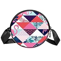 Flamingo Geometry Crossbody Bag for Women Teen Girls Round Canvas Shoulder Bag Purse Tote Handbag Bag