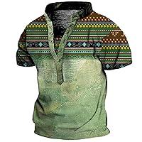 Mens Short Sleeve Shirts,Men's Henley T-Shirt Ethnic Aztec Print Tops Blouse Casual Button Down Sports Retro Shirts