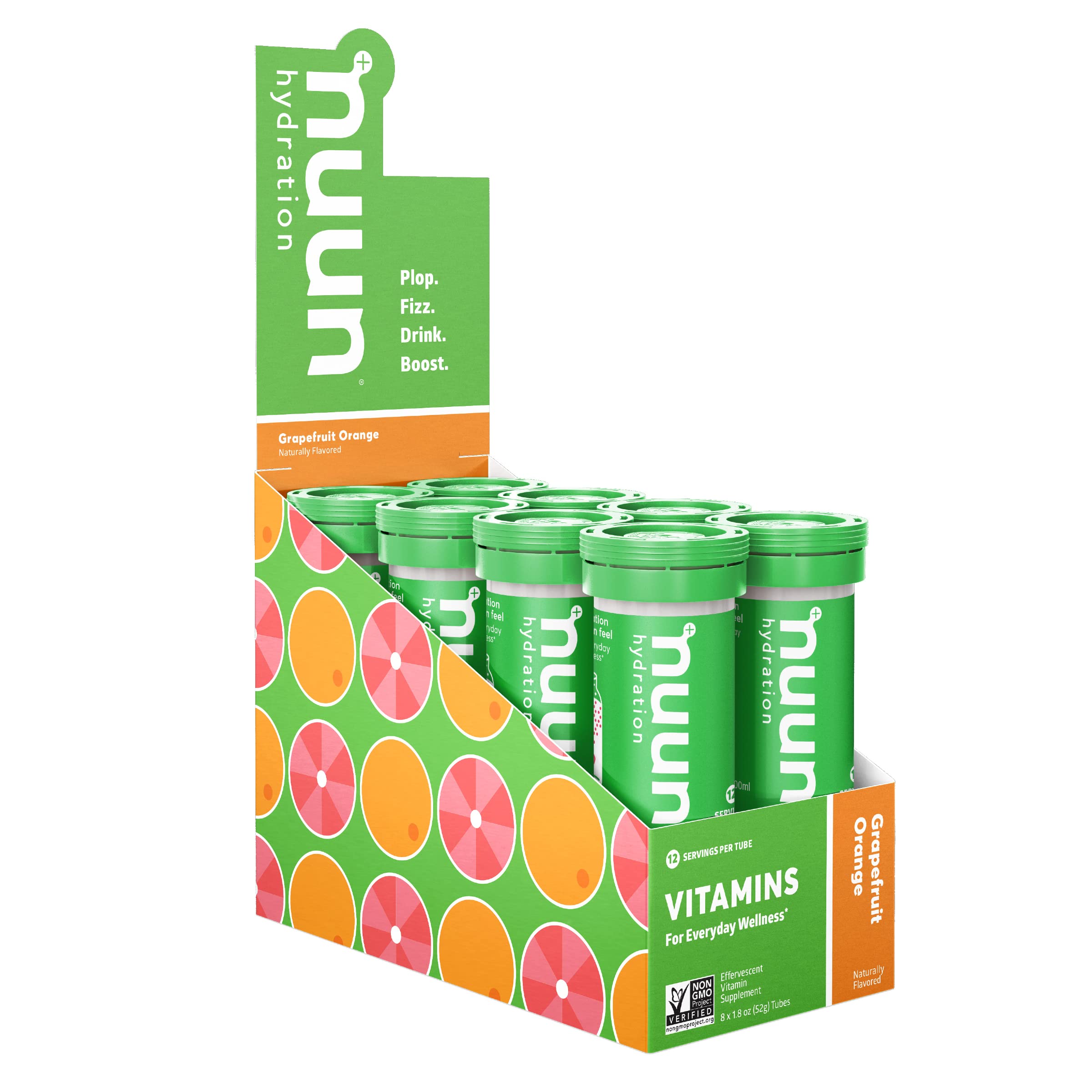 Nuun Hydration Vitamins Electrolyte Tablets + Vitamins, Grapefruit Orange, 8 Pack (96 Servings)