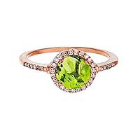 Sterling Silver Rose 7mm Round Peridot & Created White Sapphire Halo Ring