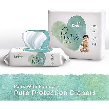 Baby Wipes, Pampers Aqua Pure Sensitive Water Baby Diaper Wipes, Hypoallergenic and Unscented, 56 Count (Pack of 12)