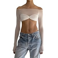 Womens Summer Trendy Going Out Tops Off Shoulder Long Sleeve Cute Tube Top Sexy Y2k Camisole Crop Tanks Top