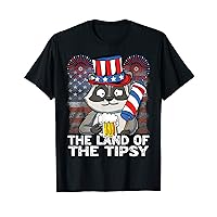 4th of July The Land of the Tipsy USA Flag Raccoon Beer T-Shirt