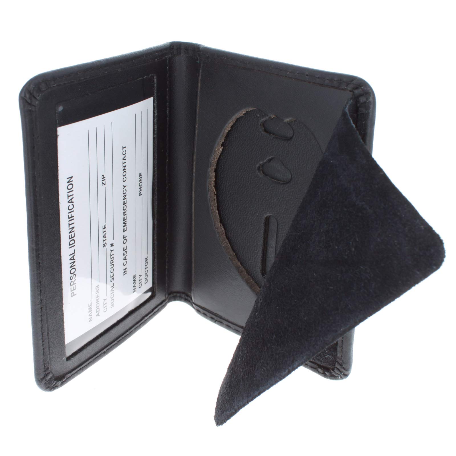 ASR Federal Black Leather RFID Wallet Police Badge Holder with Removable ID  Card Holder, Oval