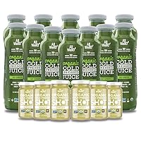 ALLWELLO Organic Cold Pressed Juice with Real Fruits and Vegetables 12 pack Juice Go Green 11.1 Fl Oz + 6 pack Ginger 2 Fl Oz (18 pack TOTAL) Gluten Free No Sugar Added. Improve your Immune System