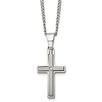 Chisel Titanium Brushed and Polished with .03 carat Diamond Cross Necklace - 22