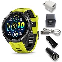 Forerunner 965, Carbon Gray DLC Titanium Bezel with Black Case and Amp Yellow Silicone Band Smartwatch, with Charging Bundle